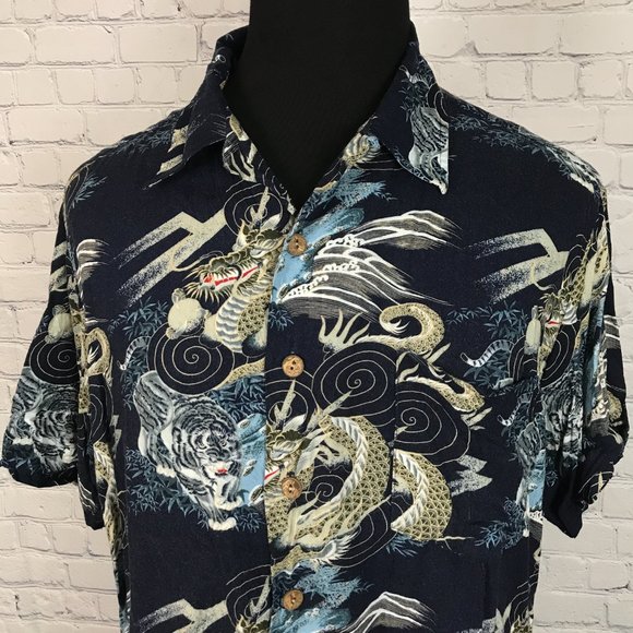 Vintage Y2K Red Dragon Kennington Button Down Rayon Shirt - Picture 2 of 5